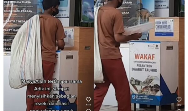 Bocah penjual keliling bersedekah di kotak amal secara sembunyi-sembunyi ini banjir pujian